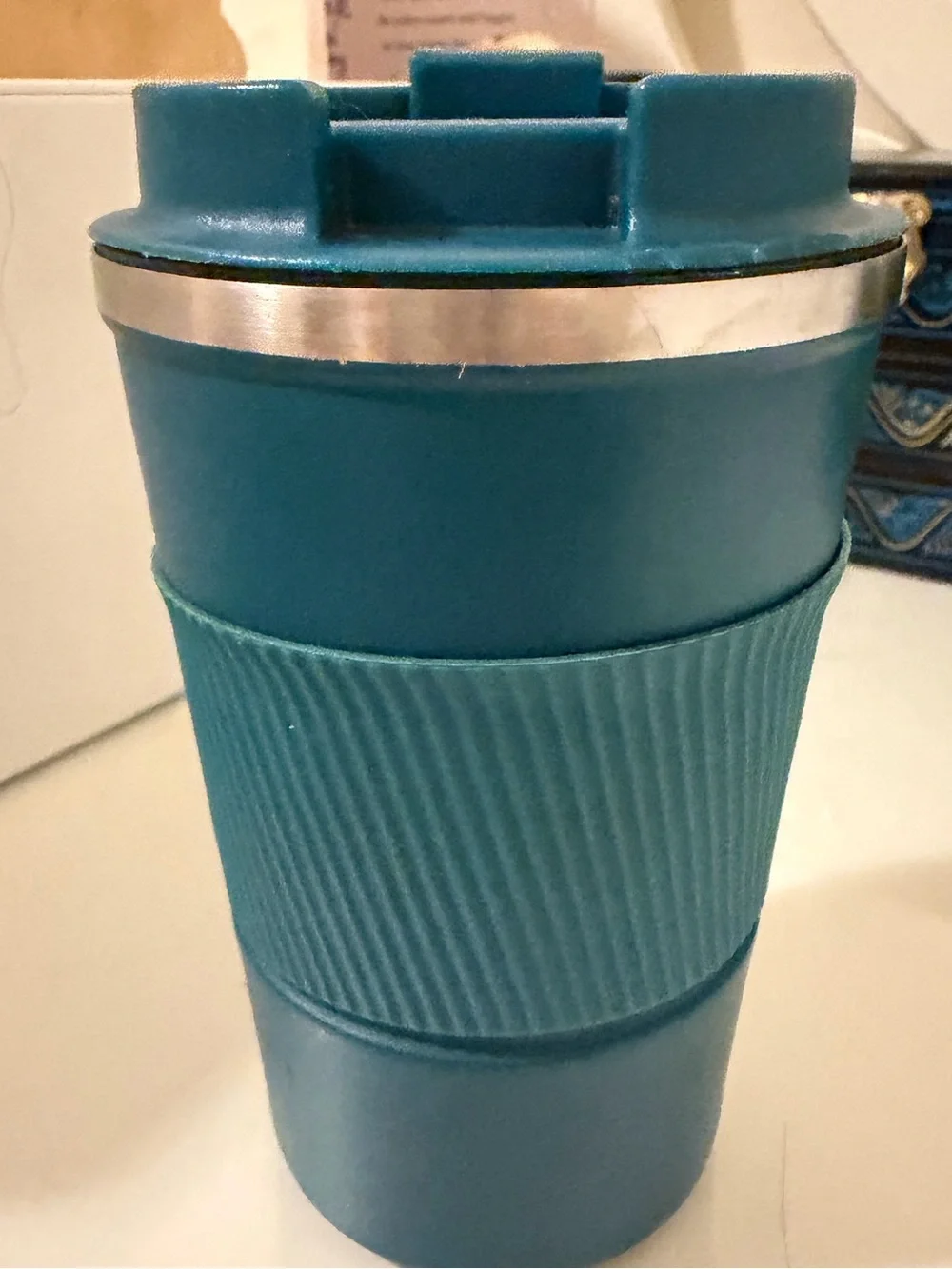 Like New Blue Reusable Travel Mug with Ribbed Grip